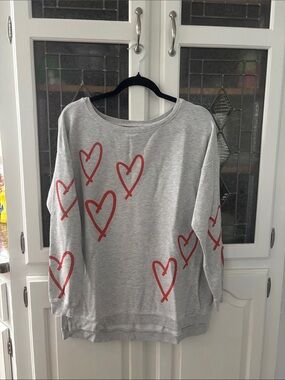Christian Siriano Light Heather Gray Sweatshirt with Red Heart Accent